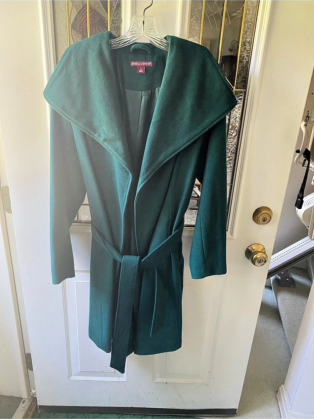 Jessica London Wool Blend Belted Trench Coat Green Size 16 Like New